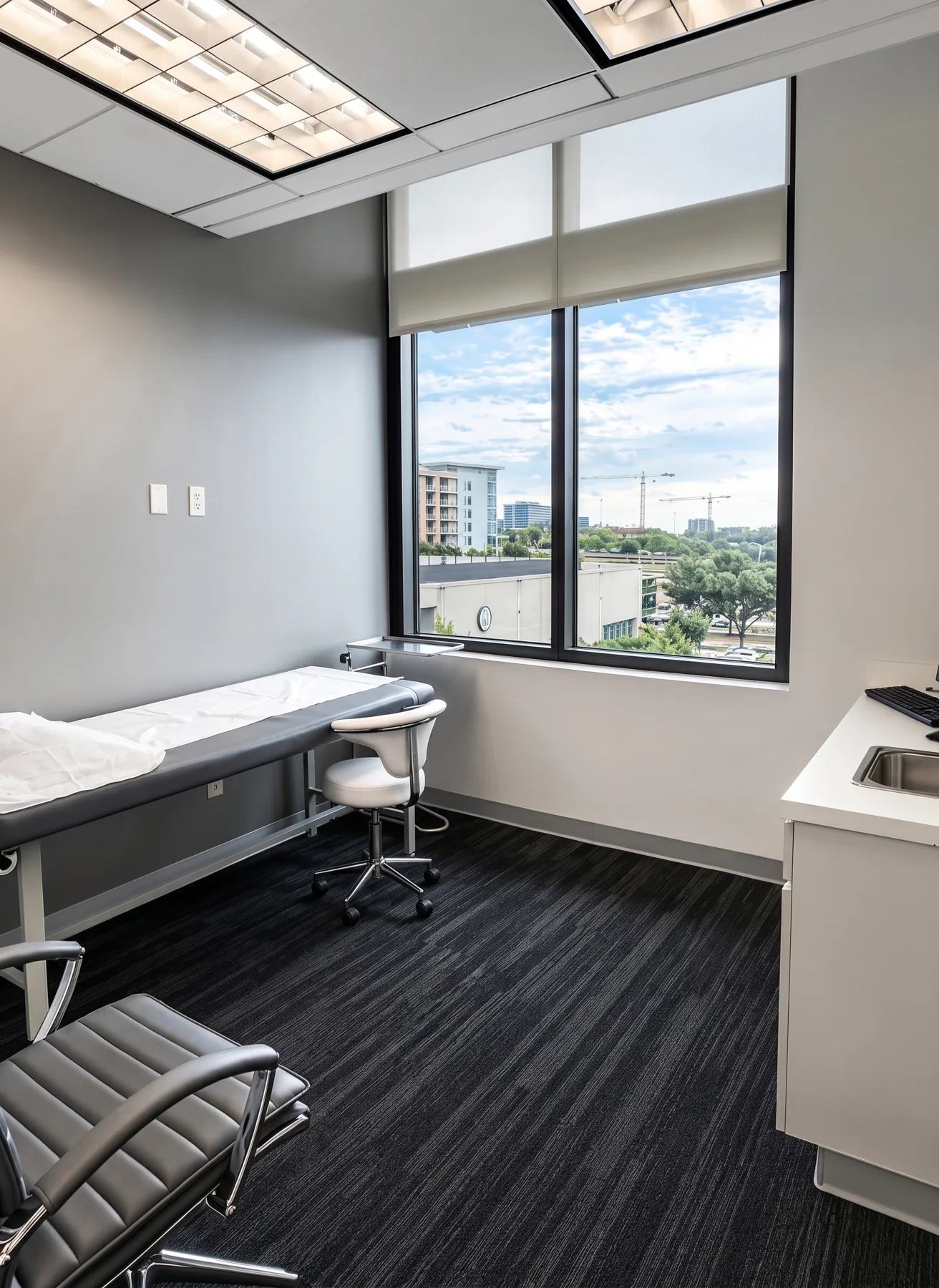 Exam room at RegenOrthoSport with an examination table by the window